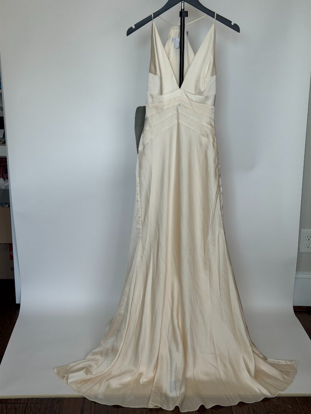 NWT ASOS Ivory Satin Deep V Neck Maxi Evening Gown